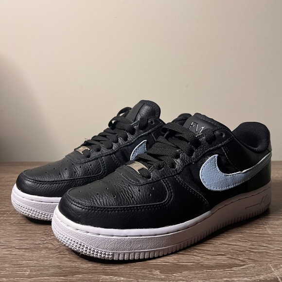 Nike Air Force 1 FM Customized Black Light Blue and White Sneakers Very Clean - Picture 1 of 15